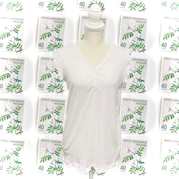 YOU SAY | M | Henley Ruffle Tank Gauze Top Bottom Button Stretch Pajama Set NWT - Picture 3 of 16